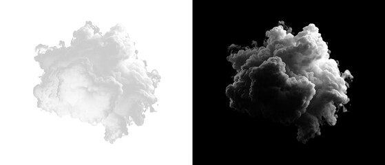 Fototapeta premium Split illustration with transparent PNG and black background showing one lush gray smoke cloud.