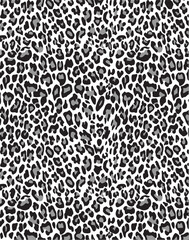 Seamless leopard pattern in black, white, and gray, classic animal skin print for textile © SUNAKKO