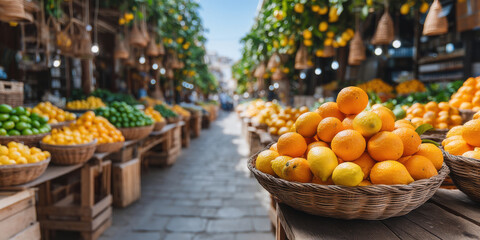 Basket baskets citrus fruit fresh market outdoor produce vibrant colors