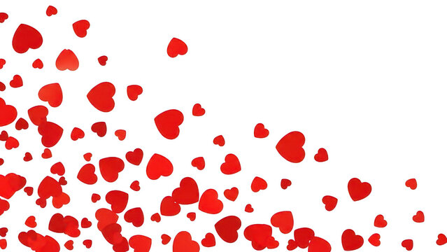 Cascading red love hearts falling cut-out, romantic Valentine's Day border transparency