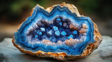 Beautiful Blue and Orange Agate Stone with Crystalline Interior
