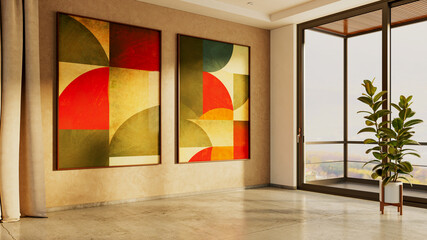 Naklejka premium Large luxury modern bright interiors Living room mockup illustration 3D rendering image