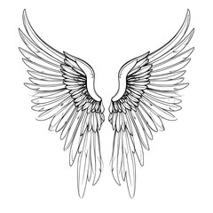 A decorative black tribal tattoo design featuring detailed angel wings and a heart symbol isolated on a white background for a flying vector illustration element