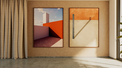 Naklejka premium Large luxury modern bright interiors Living room mockup illustration 3D rendering image