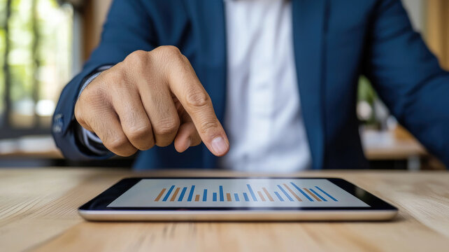 Business executive tablet touch hand suit office digital graph data business executive hand touch tablet screen suit office digital graph data analysis focus workplace finance professional modern - Powered by Adobe