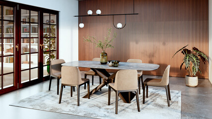 Naklejka premium Large luxury modern bright interiors Living room mockup illustration 3D rendering image