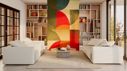 Naklejka premium Large luxury modern bright interiors Living room mockup illustration 3D rendering image