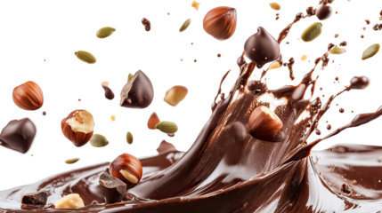 Dynamic chocolate splash with hazelnuts