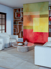 Naklejka premium Large luxury modern bright interiors Living room mockup illustration 3D rendering image