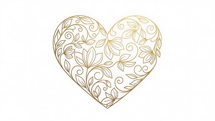 An elegant golden heart illustration adorned with intricate floral patterns
