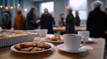  Funeral Reception Table: Half-Eaten Dishes and Coffee After the Service
