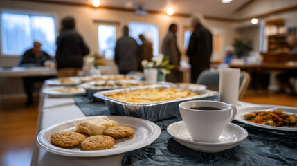 Funeral Reception Table: Half-Eaten Dishes and Coffee After the Service