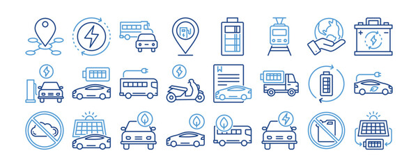 E-Mobility icon collection. Containing design, Mobility, Renewable Energy, Traffic, Charging Point, Battery
