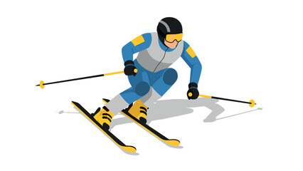 Obraz premium Dynamic winter sports scene: skier navigating snowy slopes in action