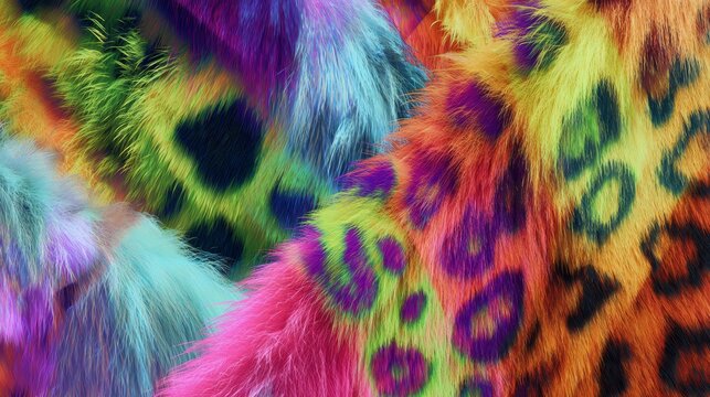 Vibrant Multicolor Faux Fur Textured Pattern With Leopard Print For Fashion And Design