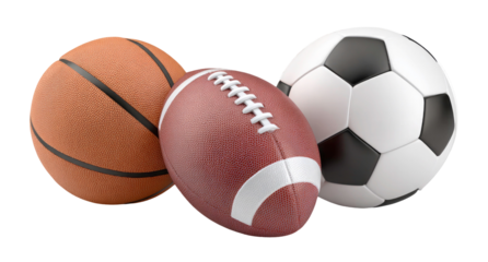 Collection of Sports Balls Including Basketball Football and Soccer Ball 3D Rendered Isolated on Transparent Background