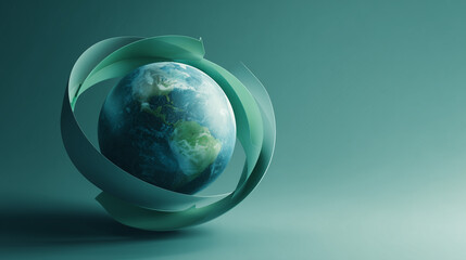 Abstract high-quality ESG concept visual featuring a realistic globe surrounded by dynamic green circular arrows, symbolizing global sustainability, circular economy, and corporate responsibility