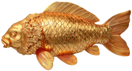 Golden Koi Fish Illustration with Shiny Scales and Flowing Fins Isolated on Transparent Background