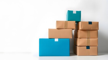 Obraz premium stacked cardboard boxes packaging concept with copy space on white background, copy space or empty space