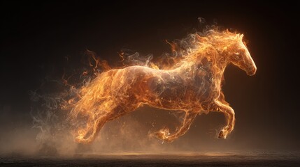 Chinese traditional lunar new year Spring Festival celebration in Asia. A majestic horse engulfed in flames against a stark black background, creating a captivating visual effect.