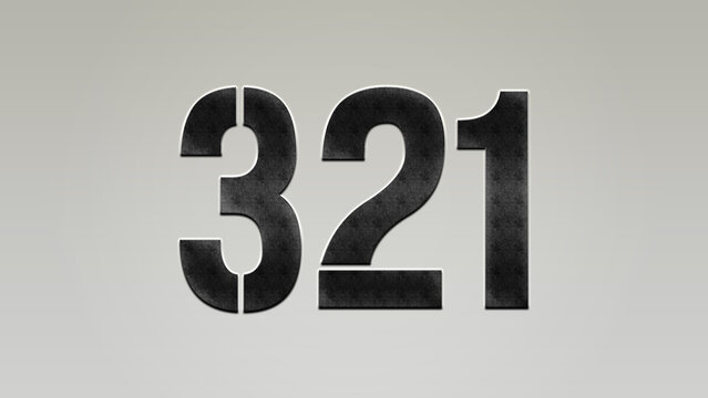 3D Bold metal number 321 on silver background.