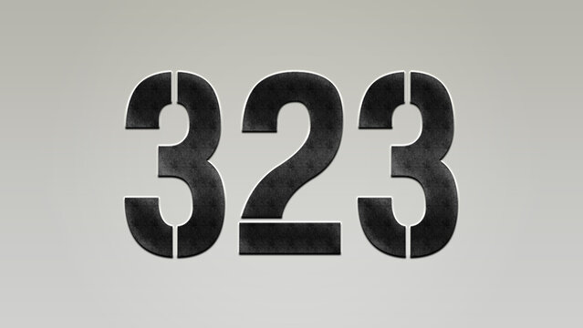 3D Bold metal number 323 on silver background.