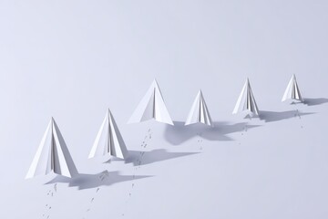 Paper airplane growth concept with upward trajectory and copy space
