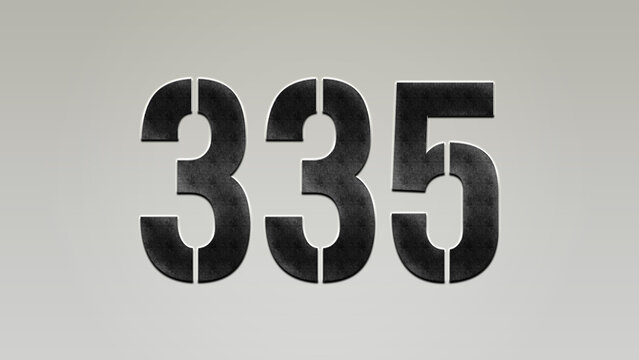 3D Bold metal number 335 on silver background.