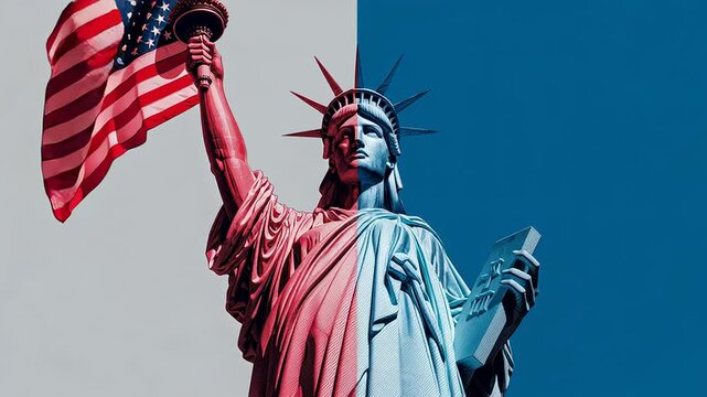 Statue of liberty with american flag background