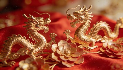 Dragon artistry on red fabric cultural display china decorative craft