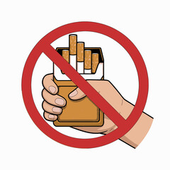 Illustration of a hand holding a cigarette pack with a no sign