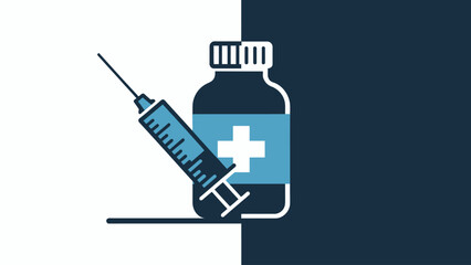 Medical syringe and bottle with cross symbol illustration