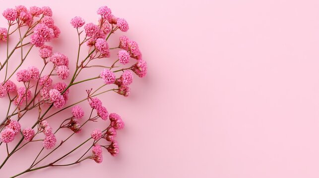 Floral arrangement features gypsophila flowers on a soft pink surface, ideal for spring or summer themes in various designs