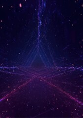 Obraz premium Digital corridor of converging lines, purple-blue hues, suggestive of futuristic travel
