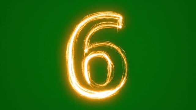 Glowing Number Six Animation on Green Screen Background for Visual Effects.