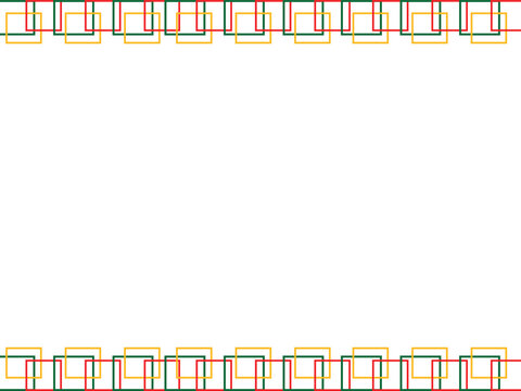 Colorful intersecting square black history month pattern border on a clean white background