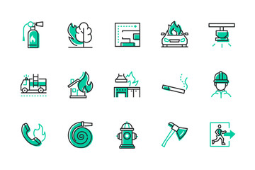 Fire department - set of line design style icons