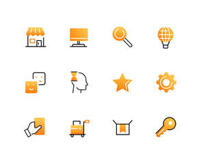 Online shopping and delivery - set of line design style icons