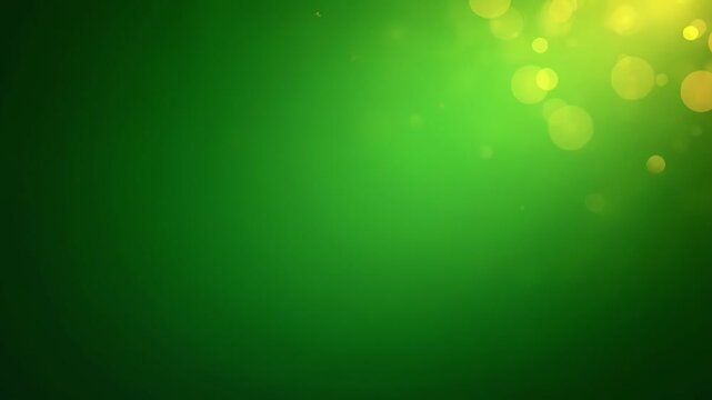 Abstract green background with golden bokeh lights in the corner. Soft blur texture for design, celebration, or festive decoration with copy space