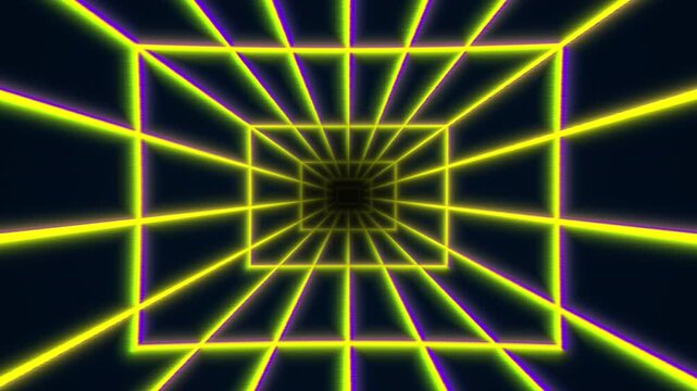 A vibrant neon tunnel design featuring bright outlines and a mesmerizing depth effect, perfect for digital backgrounds and art.