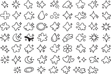 Naklejka premium Minimalist black and white vector sparkles, twinkles, and celestial elements collection.