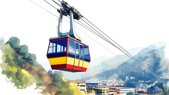 Merida Cable Car. Merida Cable Car hand drawn watercolor illustration