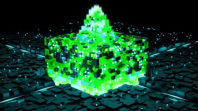Teal green energy block forming high power digital core activation