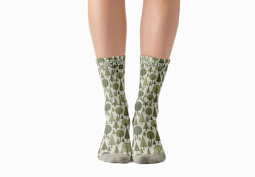 Crew Socks Mockup Front View On Female Legs