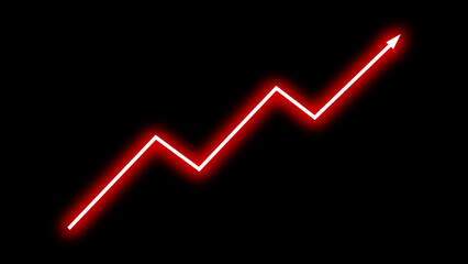 Red neon effect fluctuated line arrow graph moving up concept of stock market business growth, financial profit, rising economy, trading increase. Business grow up sign. Vector illustration.