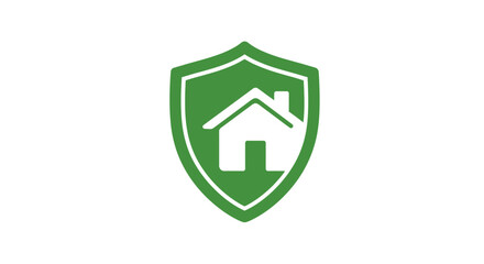 Obraz premium Green shield with a white house icon symbolizing home protection and security.