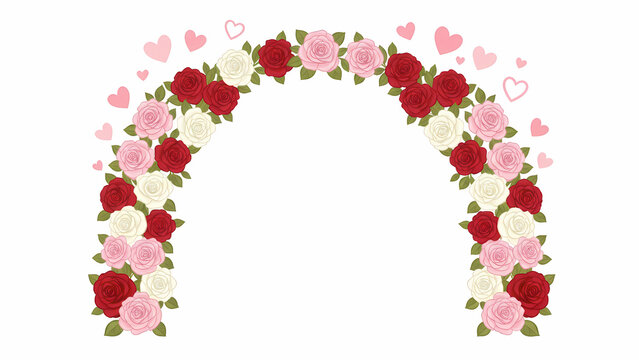 Romantic Rose Arch Frame with Hearts for Valentine's Day and Wedding Invitations