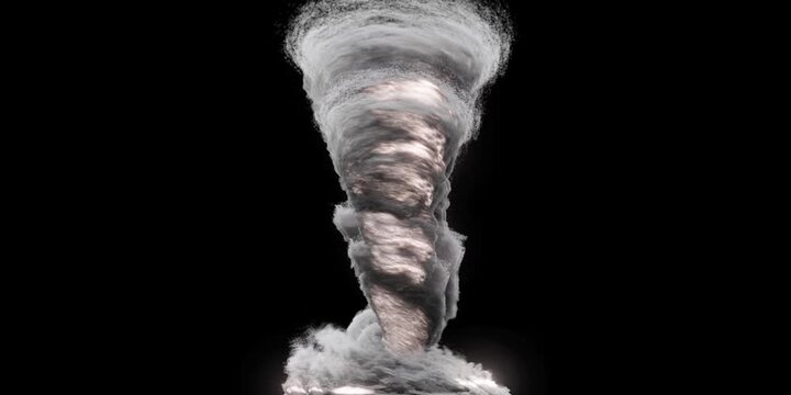 Rotating smoke tornado effect on green background. 3d animation of spinning smoke. Smoke cyclone isolated. Swirling smoke column for visual effects