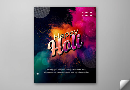 Editable Happy Holi Celebration Greeting Social Media Post with Colour Explosion Background.