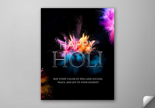 Editable Happy Holi Celebration Greeting Social Media Post with Indian Woman Portrait Holding Gulal in Saree.